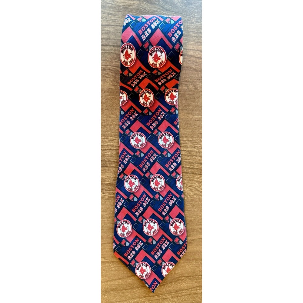 100% Silk Boston Red Sox Tie Excellent‎ Condition Red Blue Logo Baseball